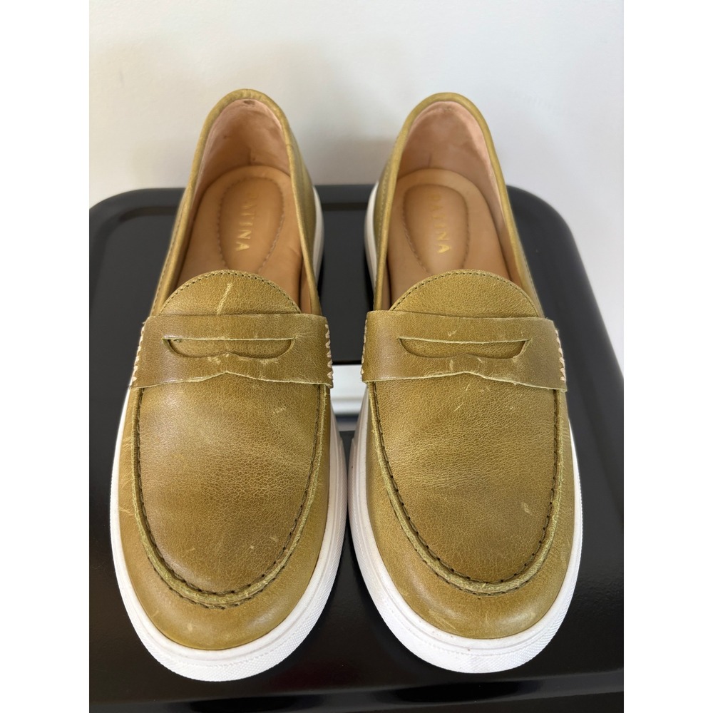Patina Leather Penny Loafer Sneakers Olive Green Moss Handmade Mexico Womens 7.5